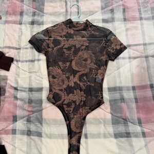 PrettyLittleThing Black and Brown Dragon Print Bodysuit